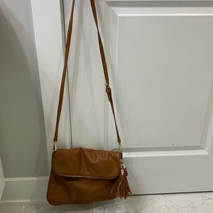 Tan fringed crossbody